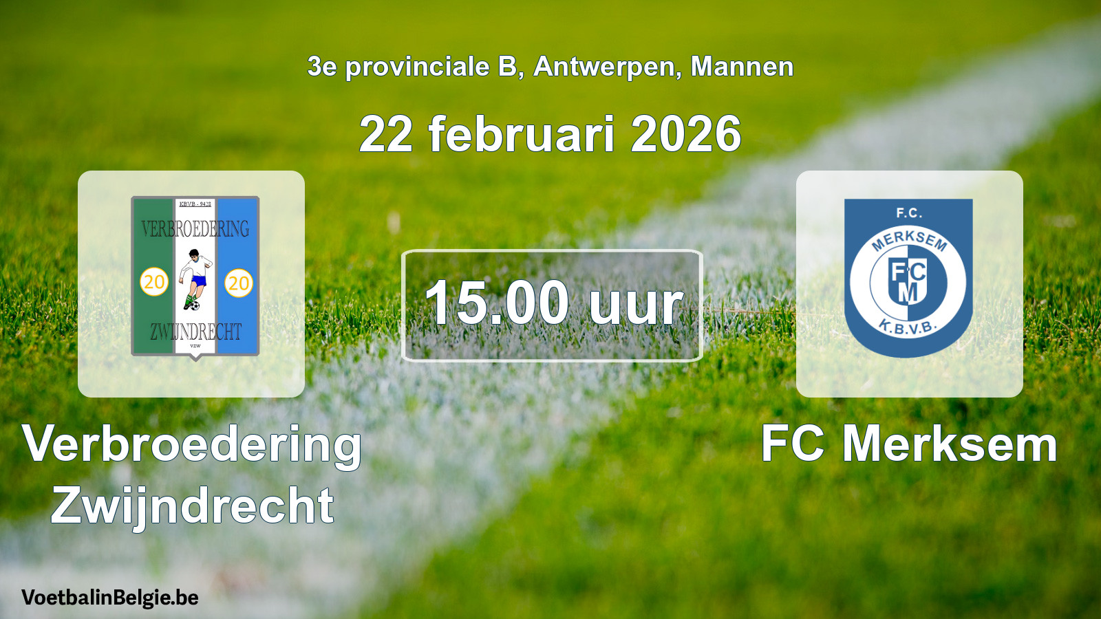 Scheduled match men football: Verbroedering Zwijndrecht - FC Merksem (22 February 2026)