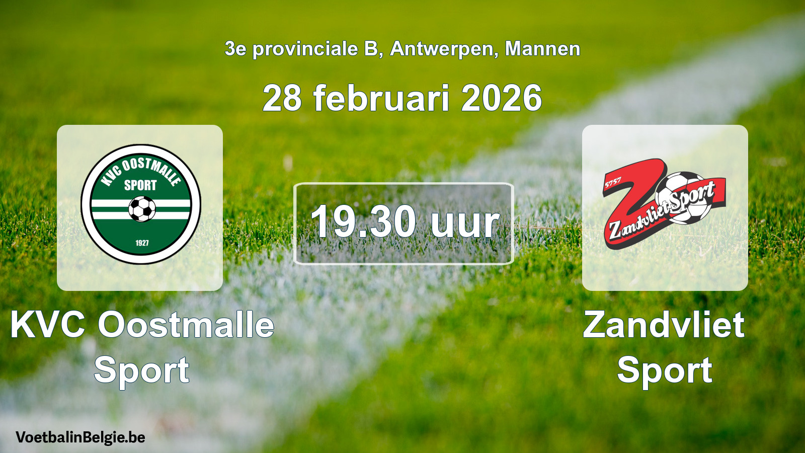 Geplantes Spiel männer-Fußball: KVC Oostmalle Sport - Zandvliet Sport (28 Februar 2026)