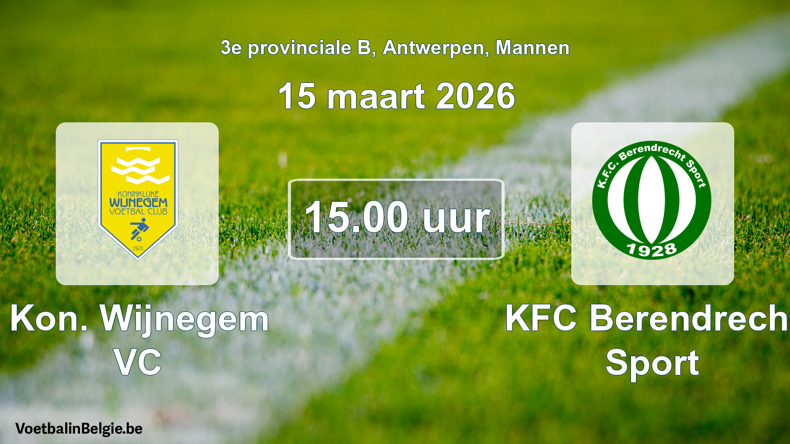 Geplande wedstrijd mannenvoetbal: Kon. Wijnegem VC - KFC Berendrecht Sport (15 maart 2026)