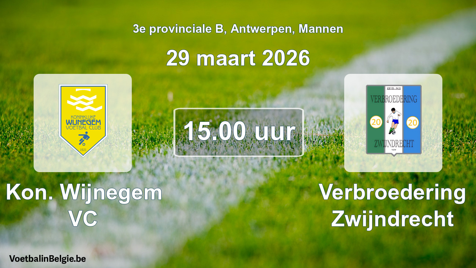 Scheduled match men football: Kon. Wijnegem VC - Verbroedering Zwijndrecht (29 March 2026)
