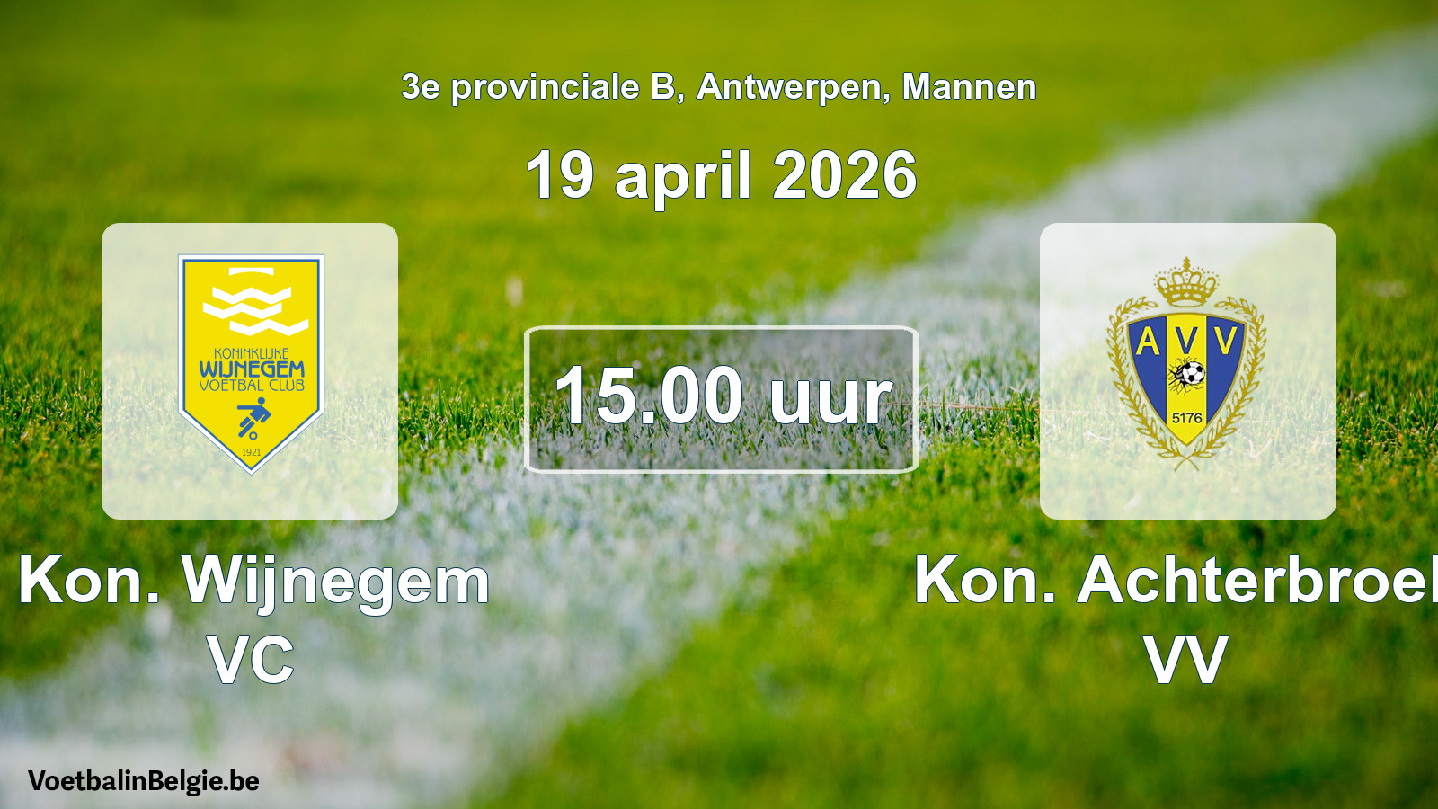 Scheduled match men football: Kon. Wijnegem VC - Kon. Achterbroek VV (19 April 2026)