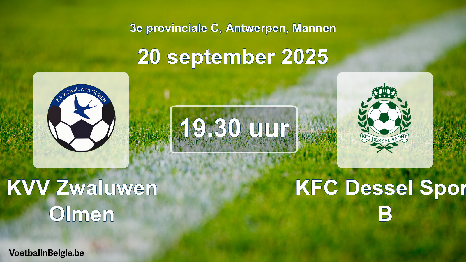 Scheduled match men football: KVV Zwaluwen Olmen - KFC Dessel Sport B (20 September 2025)