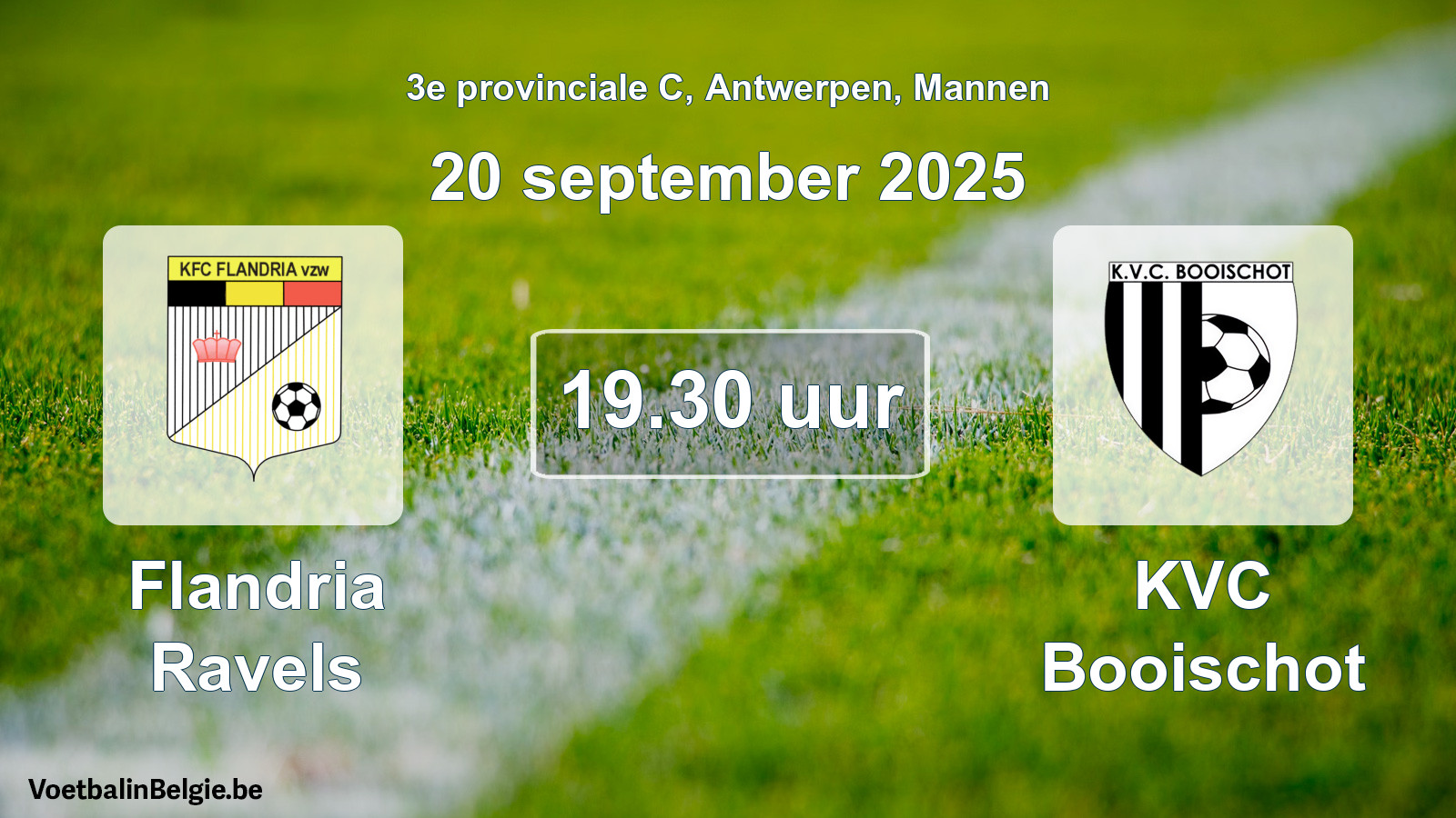 Geplande wedstrijd mannenvoetbal: Flandria Ravels - KVC Booischot (20 september 2025)