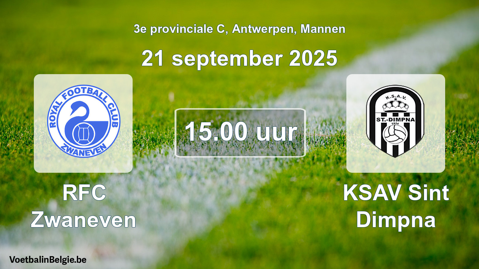 Geplande wedstrijd mannenvoetbal: RFC Zwaneven - KSAV Sint Dimpna (21 september 2025)