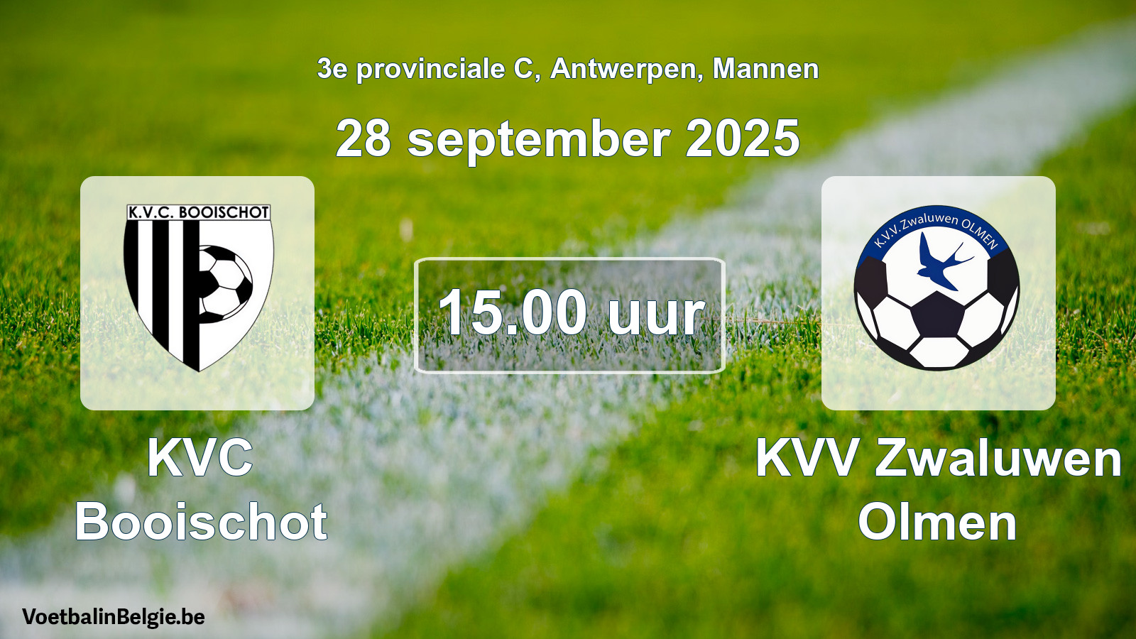 Match prévu football hommes: KVC Booischot - KVV Zwaluwen Olmen (28 septembre 2025)