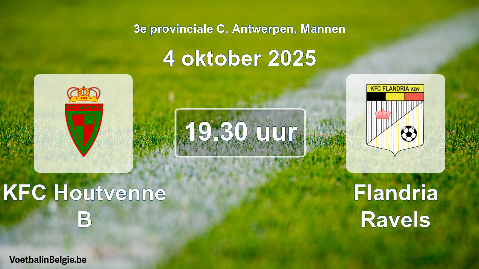 Geplantes Spiel männer-Fußball: KFC Houtvenne B - Flandria Ravels (4 Oktober 2025)