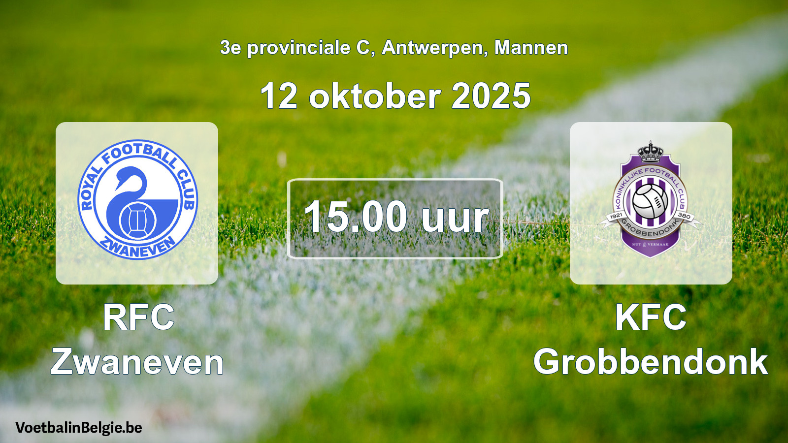 Scheduled match men football: RFC Zwaneven - KFC Grobbendonk (12 October 2025)