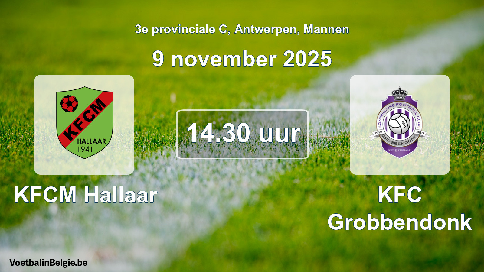 Scheduled match men football: KFCM Hallaar - KFC Grobbendonk (9 November 2025)