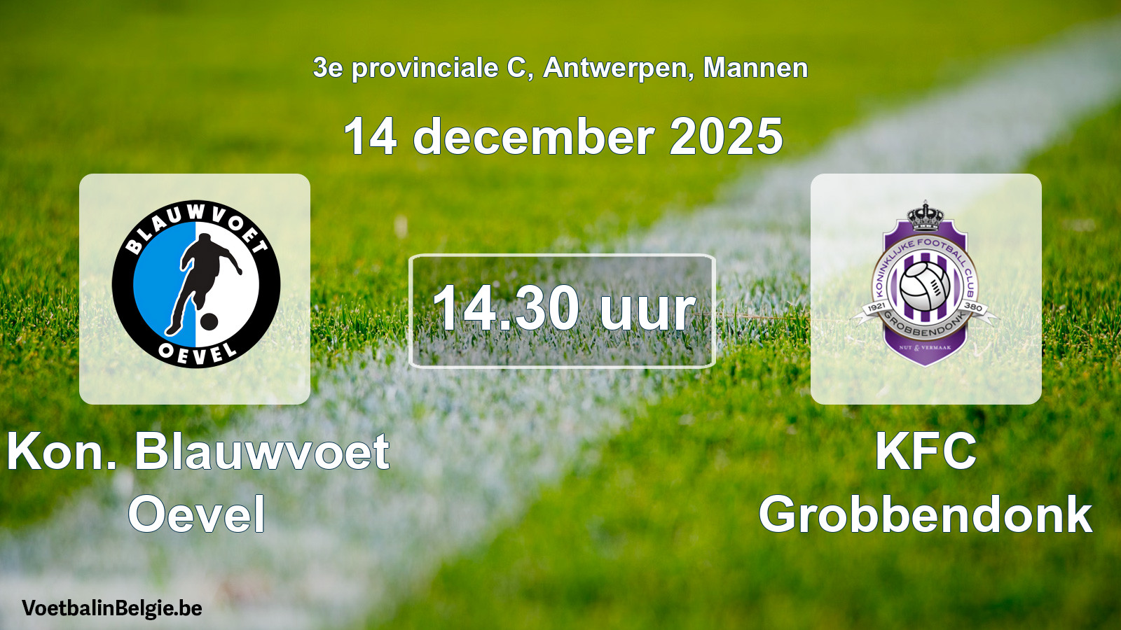 Geplantes Spiel männer-Fußball: Kon. Blauwvoet Oevel - KFC Grobbendonk (14 Dezember 2025)
