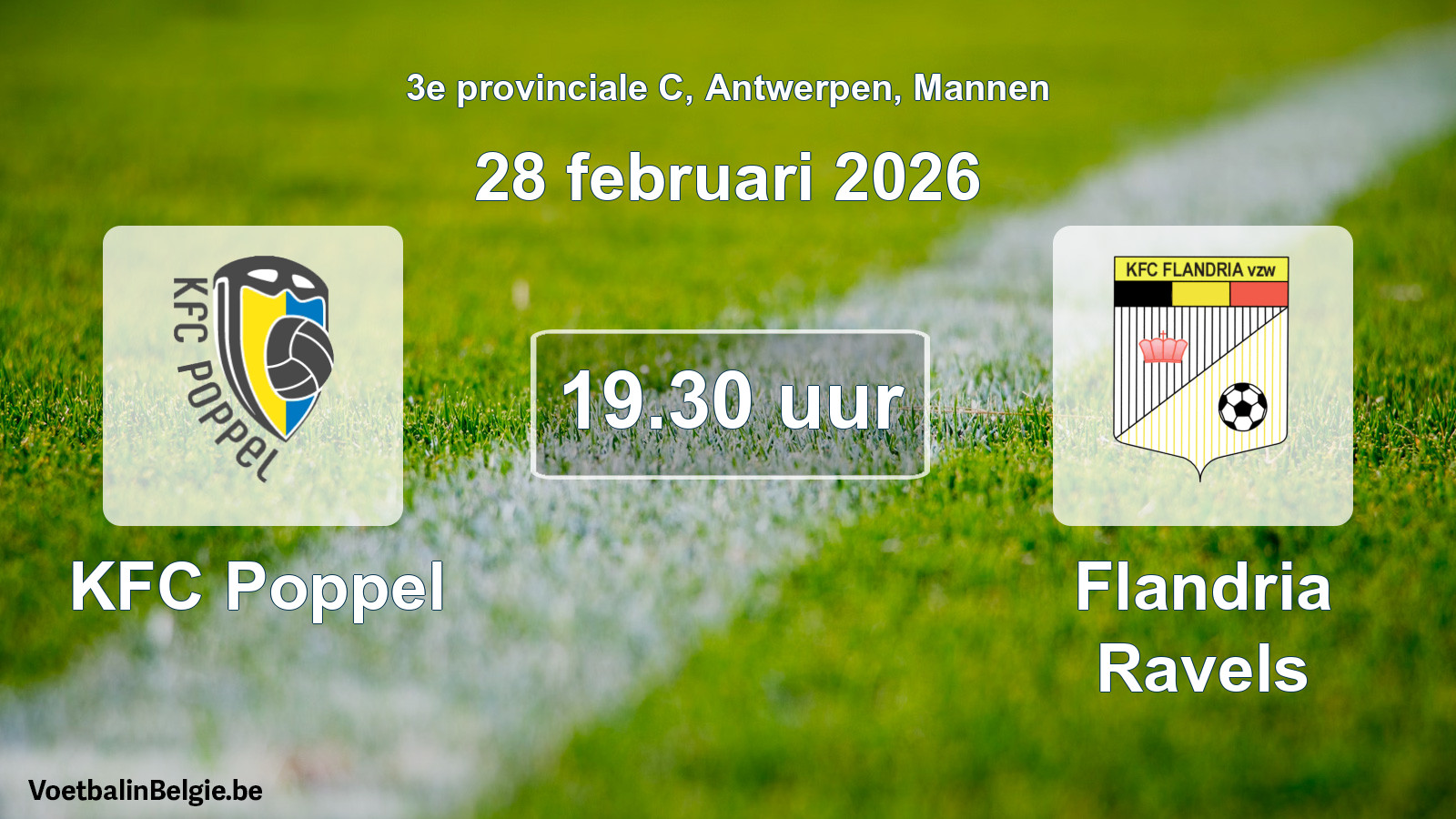 Geplande wedstrijd mannenvoetbal: KFC Poppel - Flandria Ravels (28 februari 2026)