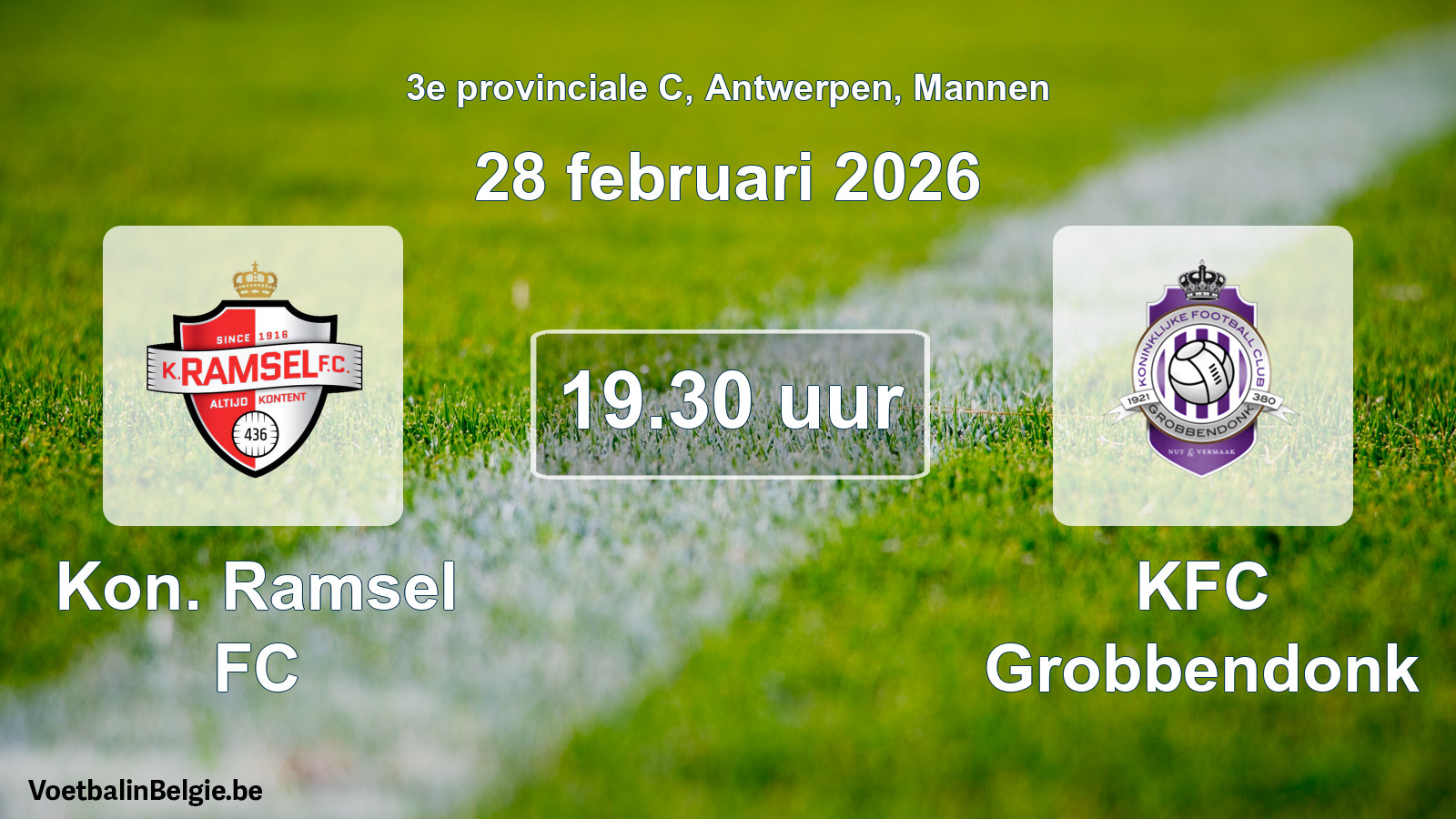 Scheduled match men football: Kon. Ramsel FC - KFC Grobbendonk (28 February 2026)