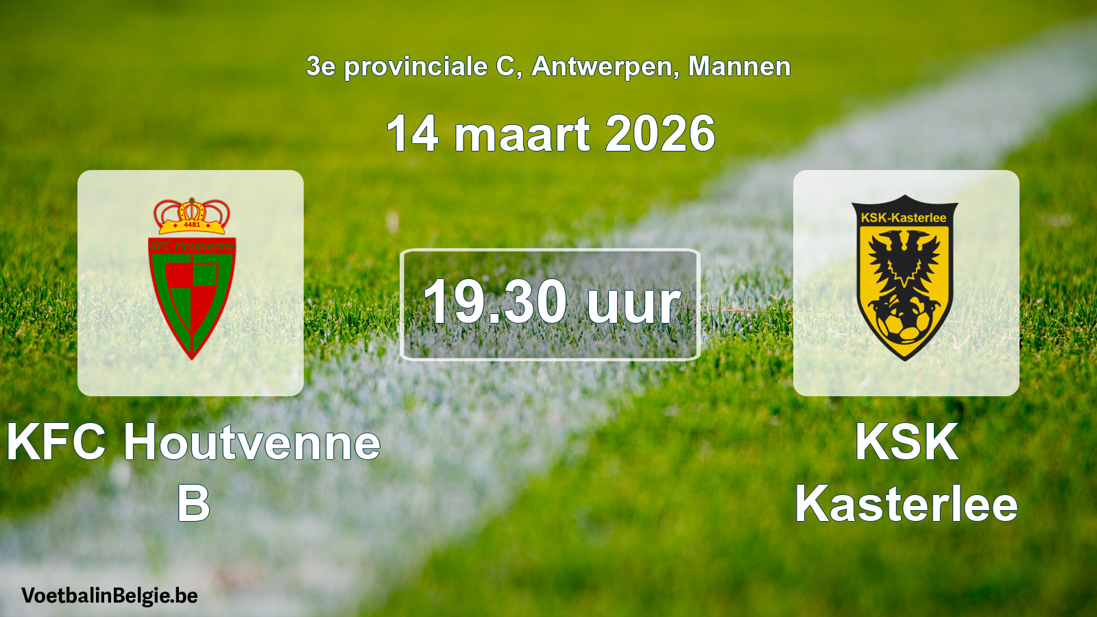 Geplande wedstrijd mannenvoetbal: KFC Houtvenne B - KSK Kasterlee (14 maart 2026)