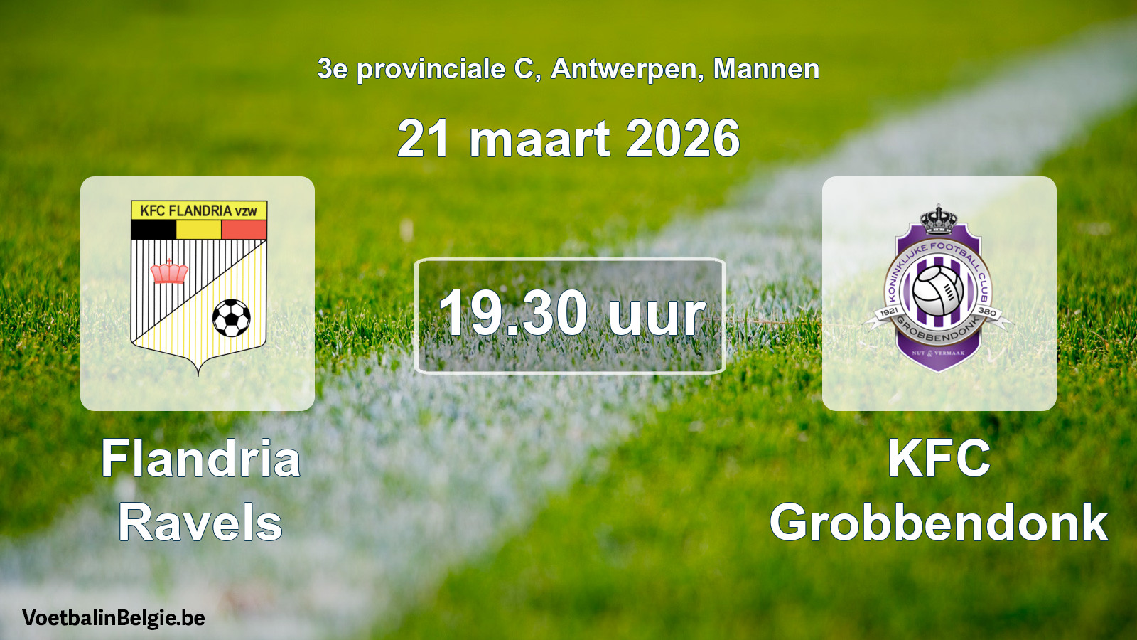 Scheduled match men football: Flandria Ravels - KFC Grobbendonk (21 March 2026)