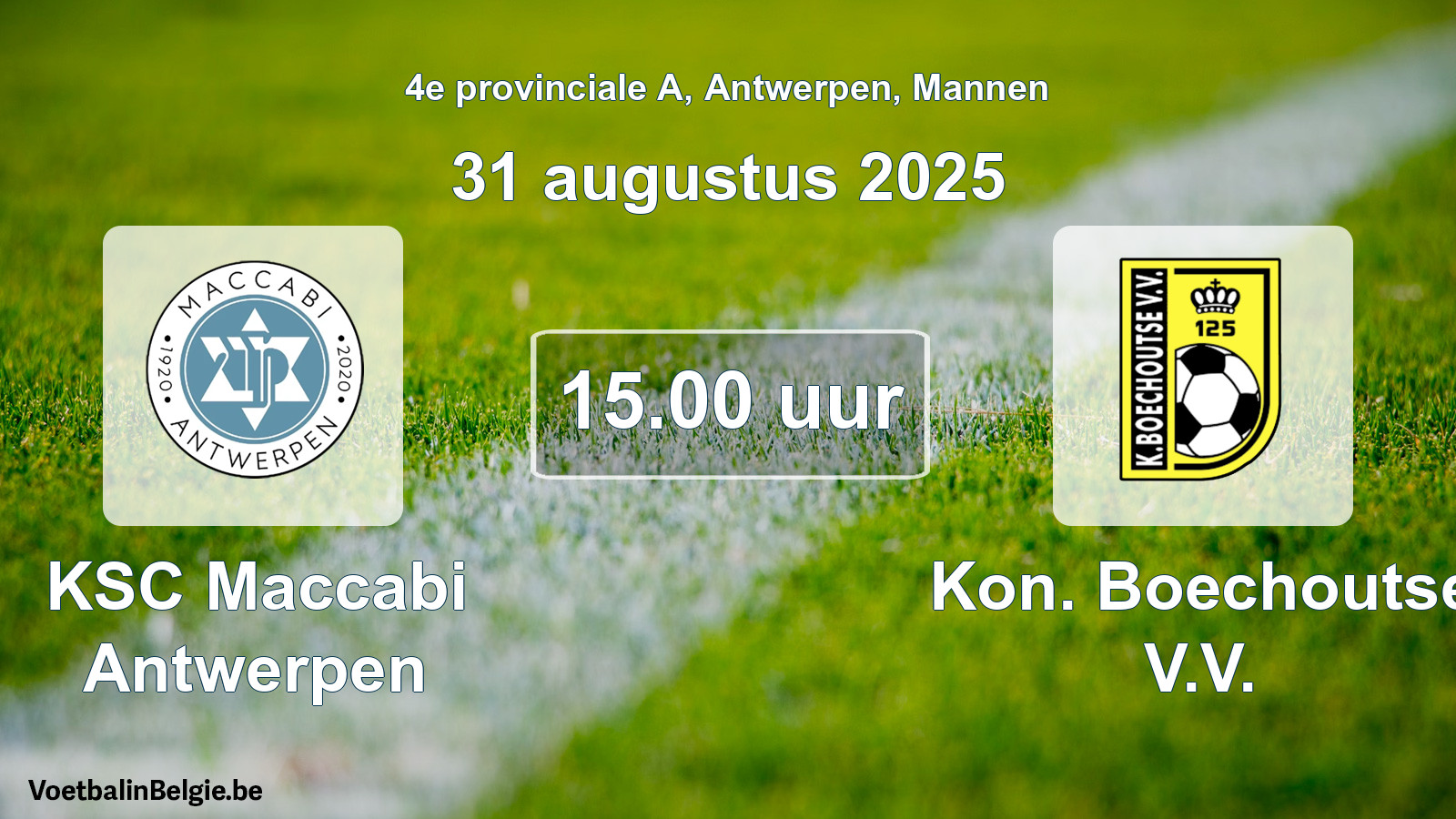 Scheduled match men football: KSC Maccabi Antwerpen - Kon. Boechoutse V.V. (31 August 2025)
