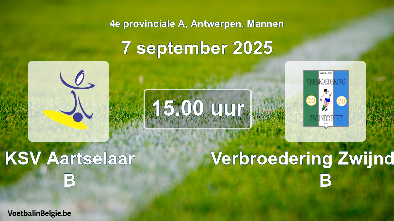Scheduled match men football: KSV Aartselaar B - Verbroedering Zwijndrecht B (7 September 2025)