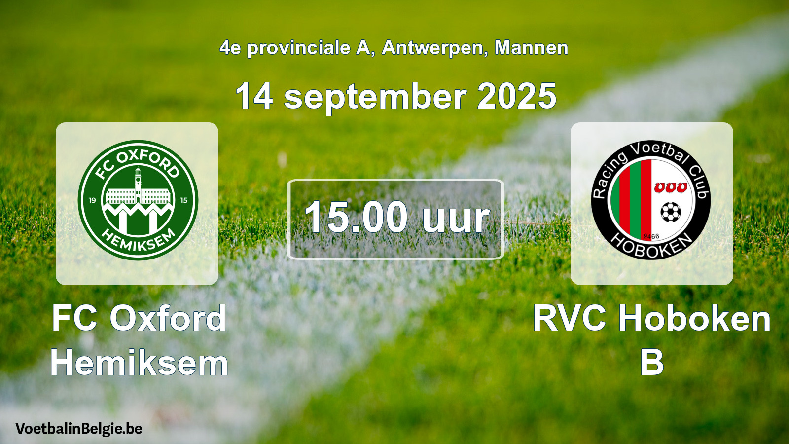 Geplande wedstrijd mannenvoetbal: FC Oxford Hemiksem - RVC Hoboken B (14 september 2025)