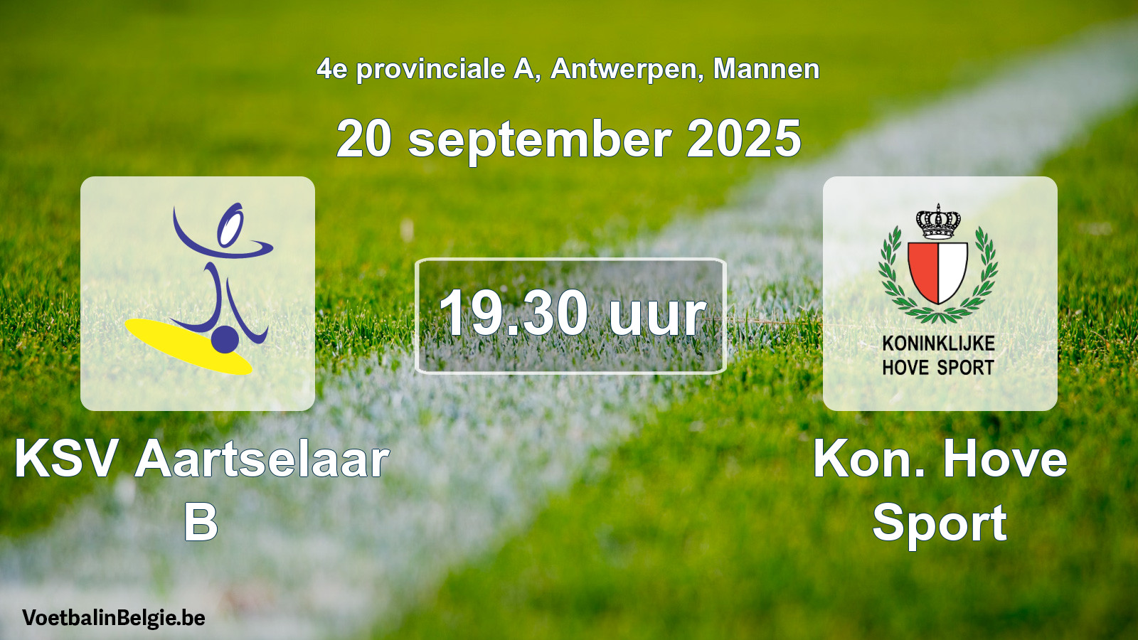 Geplantes Spiel männer-Fußball: KSV Aartselaar B - Kon. Hove Sport (20 September 2025)