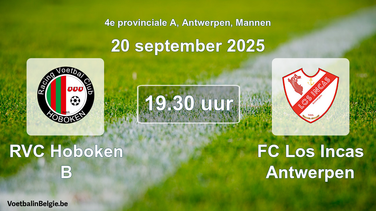Geplande wedstrijd mannenvoetbal: RVC Hoboken B - FC Los Incas Antwerpen (20 september 2025)