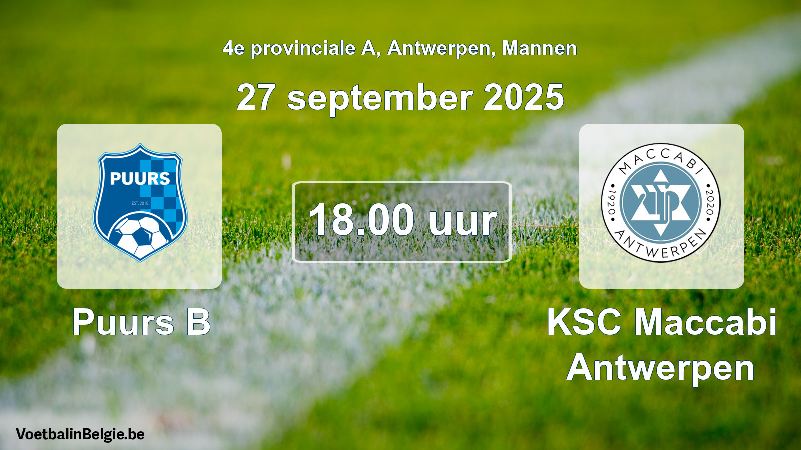 Scheduled match men football: Puurs B - KSC Maccabi Antwerpen (27 September 2025)