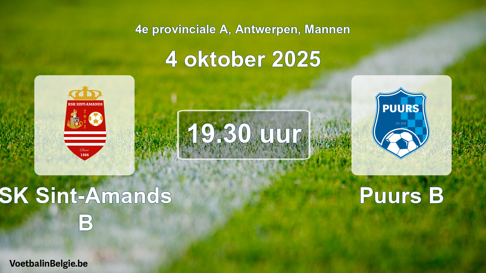Scheduled match men football: SK Sint-Amands B - Puurs B (4 October 2025)