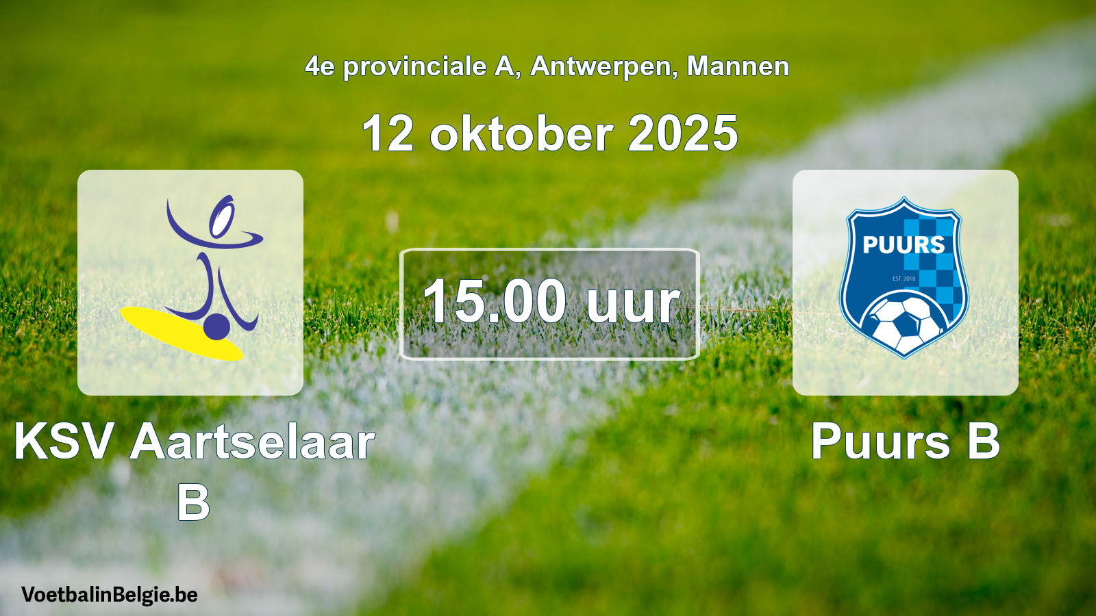 Scheduled match men football: KSV Aartselaar B - Puurs B (12 October 2025)