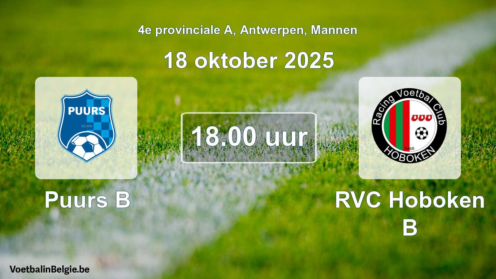 Scheduled match men football: Puurs B - RVC Hoboken B (18 October 2025)