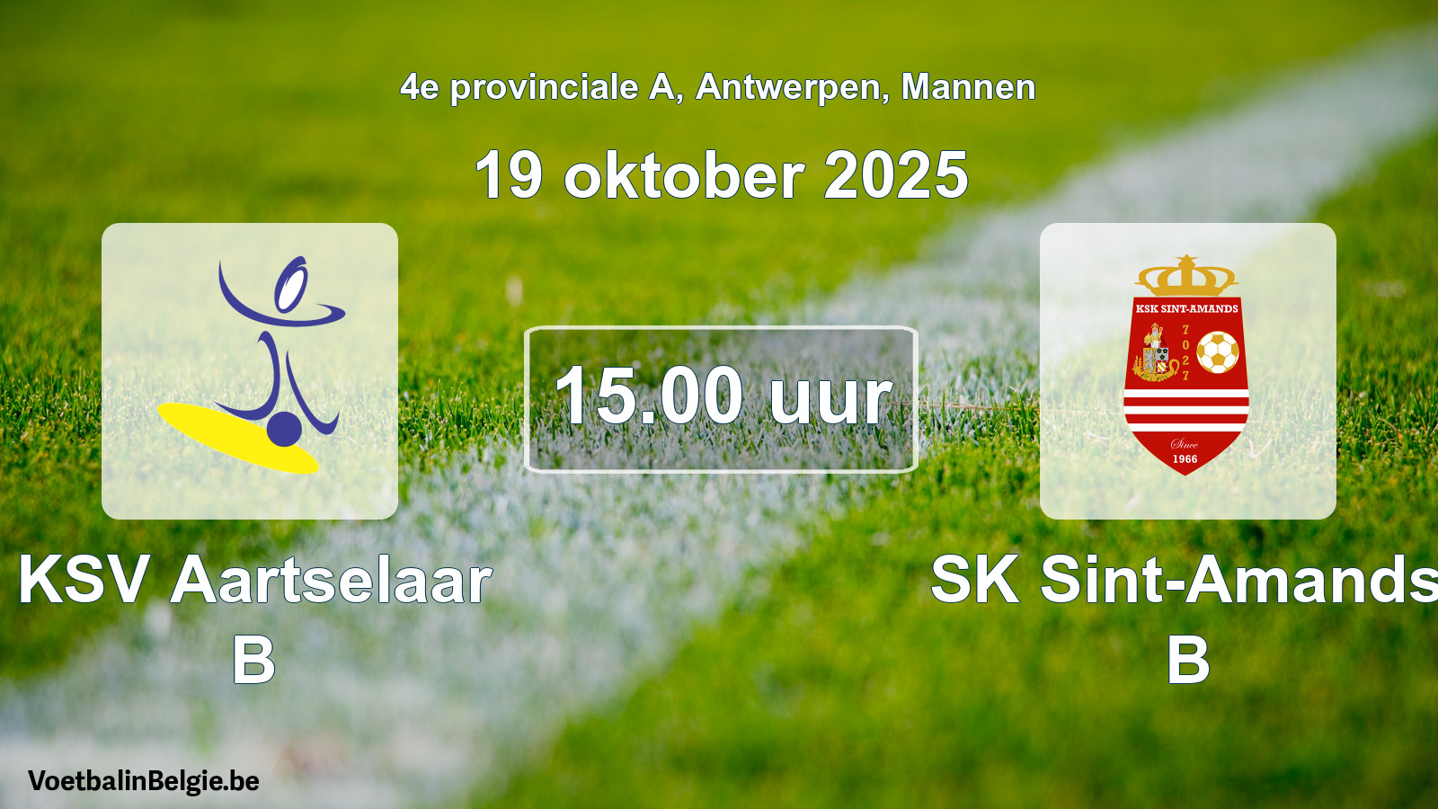 Scheduled match men football: KSV Aartselaar B - SK Sint-Amands B (19 October 2025)