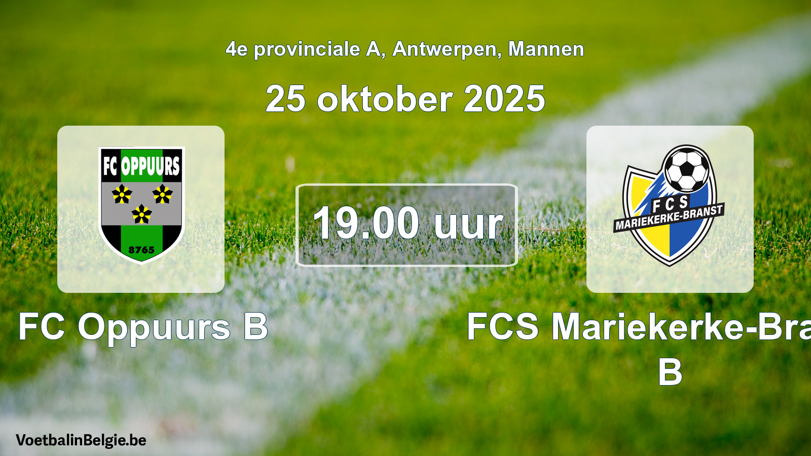 Geplande wedstrijd mannenvoetbal: FC Oppuurs B - FCS Mariekerke-Branst B (25 oktober 2025)