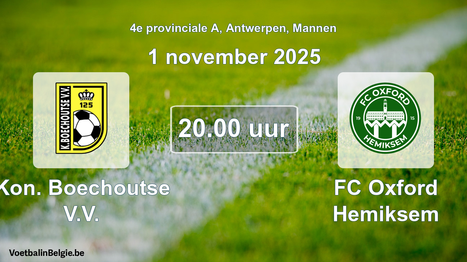 Scheduled match men football: Kon. Boechoutse V.V. - FC Oxford Hemiksem (1 November 2025)