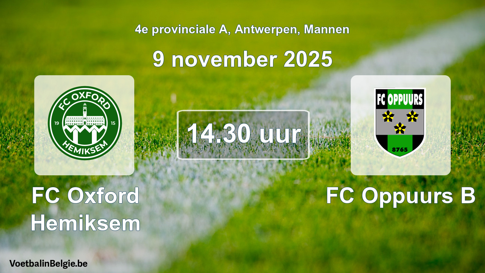 Geplande wedstrijd mannenvoetbal: FC Oxford Hemiksem - FC Oppuurs B (9 november 2025)