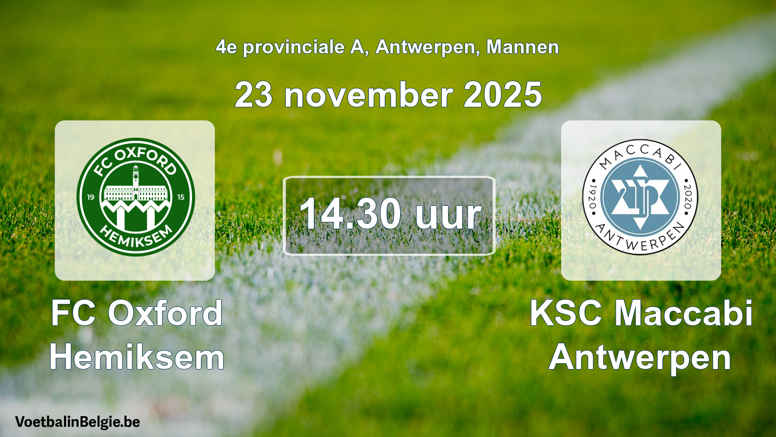 Geplande wedstrijd mannenvoetbal: FC Oxford Hemiksem - KSC Maccabi Antwerpen (23 november 2025)