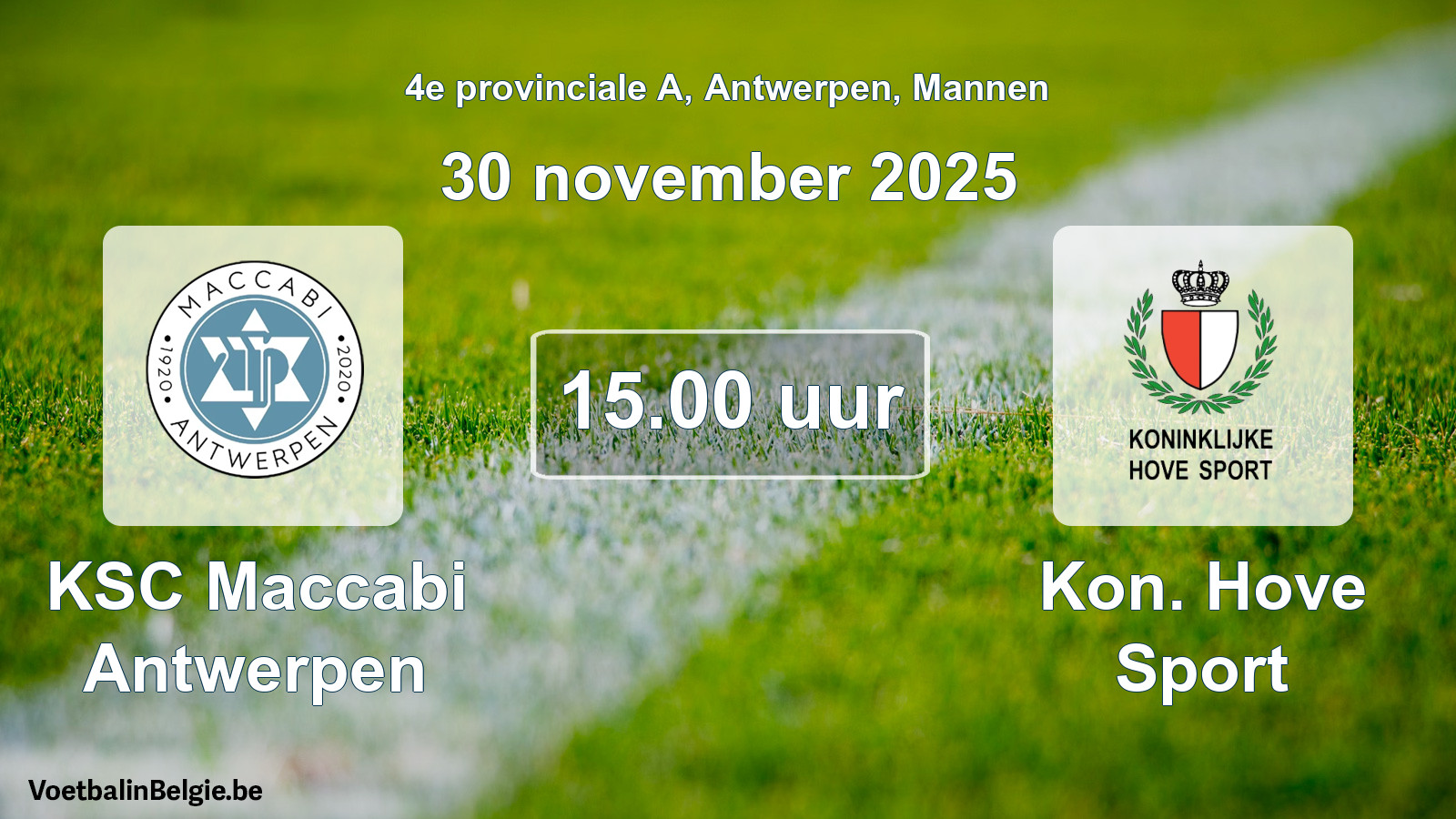 Geplantes Spiel männer-Fußball: KSC Maccabi Antwerpen - Kon. Hove Sport (30 November 2025)