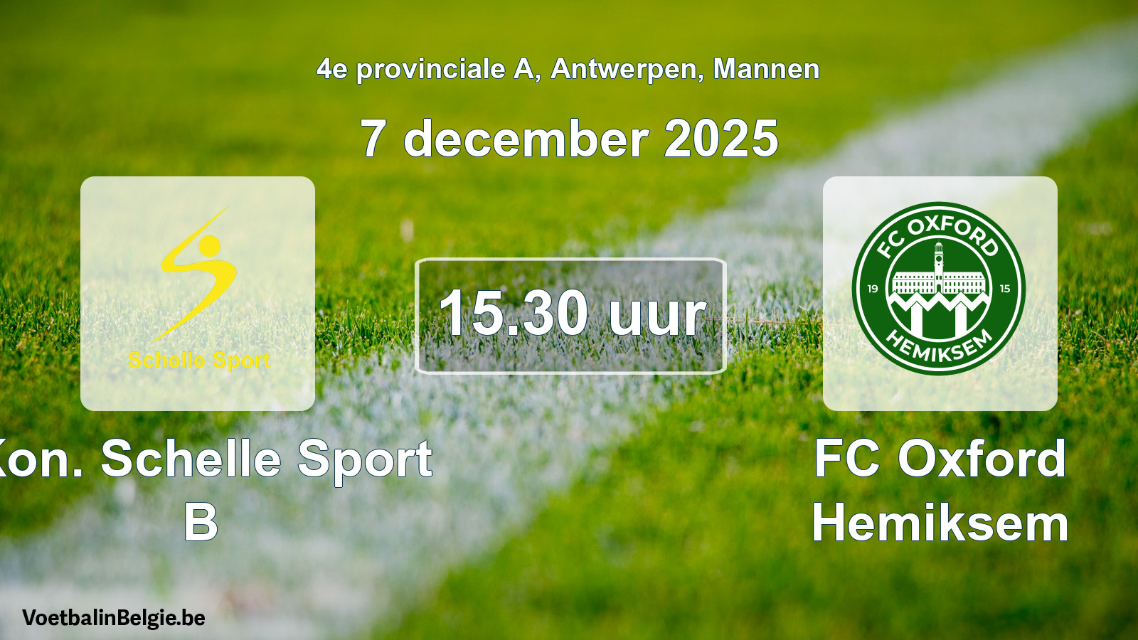 Geplantes Spiel männer-Fußball: Kon. Schelle Sport B - FC Oxford Hemiksem (7 Dezember 2025)