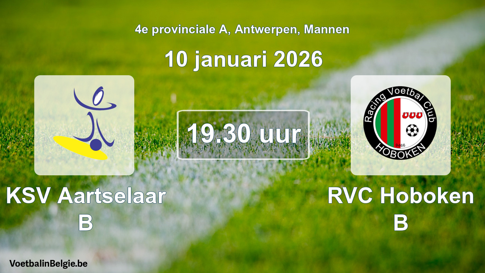 Scheduled match men football: KSV Aartselaar B - RVC Hoboken B (10 January 2026)