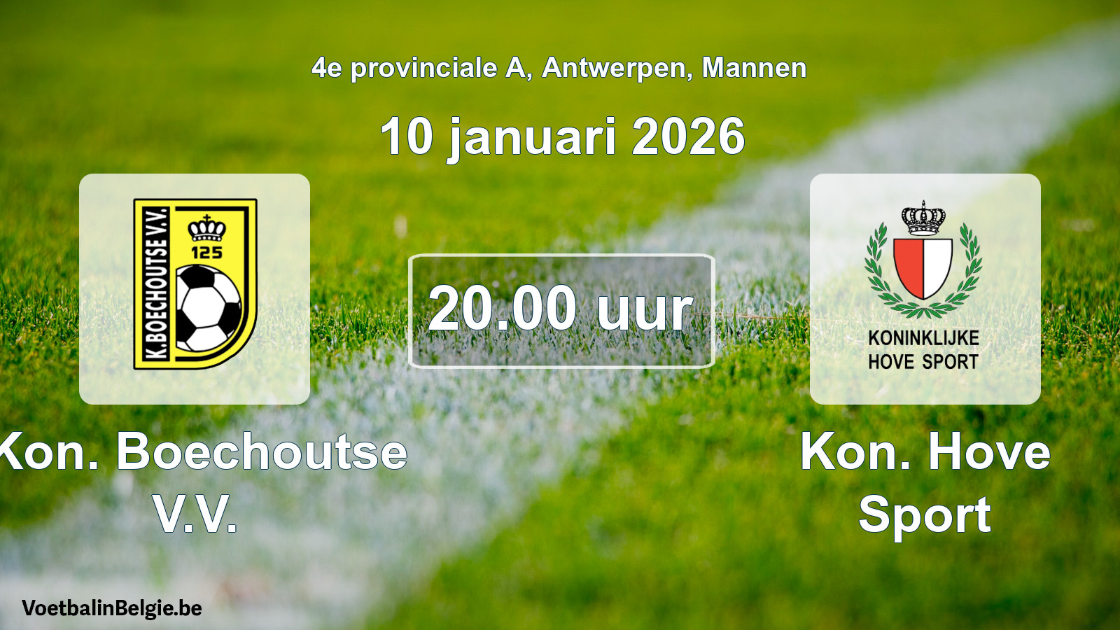 Geplande wedstrijd mannenvoetbal: Kon. Boechoutse V.V. - Kon. Hove Sport (10 januari 2026)