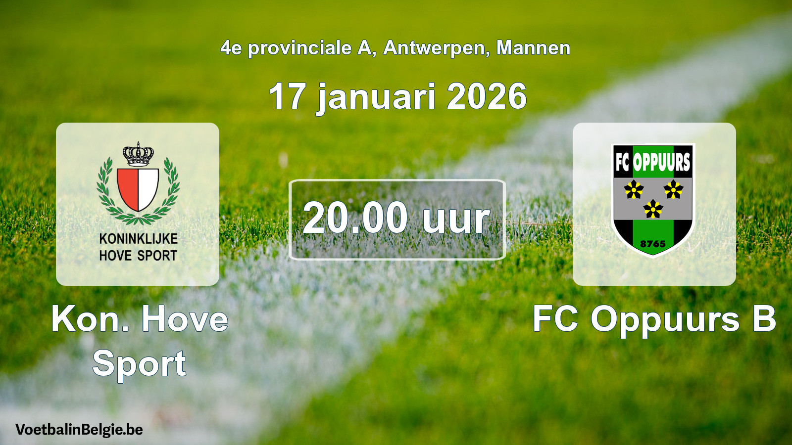 Geplantes Spiel männer-Fußball: Kon. Hove Sport - FC Oppuurs B (17 Januar 2026)