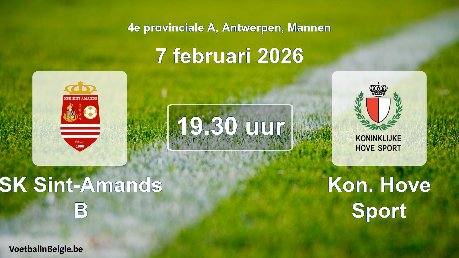 Geplantes Spiel männer-Fußball: SK Sint-Amands B - Kon. Hove Sport (7 Februar 2026)