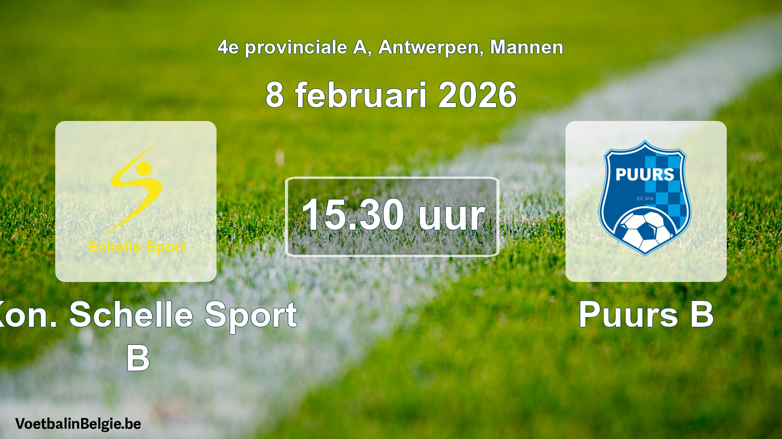 Geplande wedstrijd mannenvoetbal: Kon. Schelle Sport B - Puurs B (8 februari 2026)
