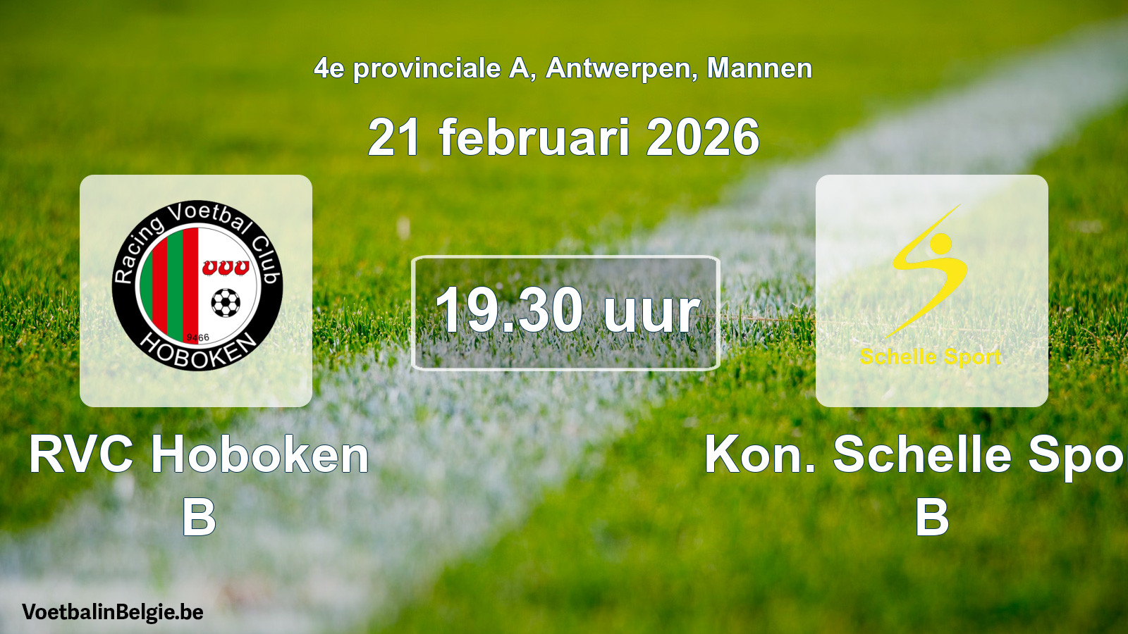 Scheduled match men football: RVC Hoboken B - Kon. Schelle Sport B (21 February 2026)