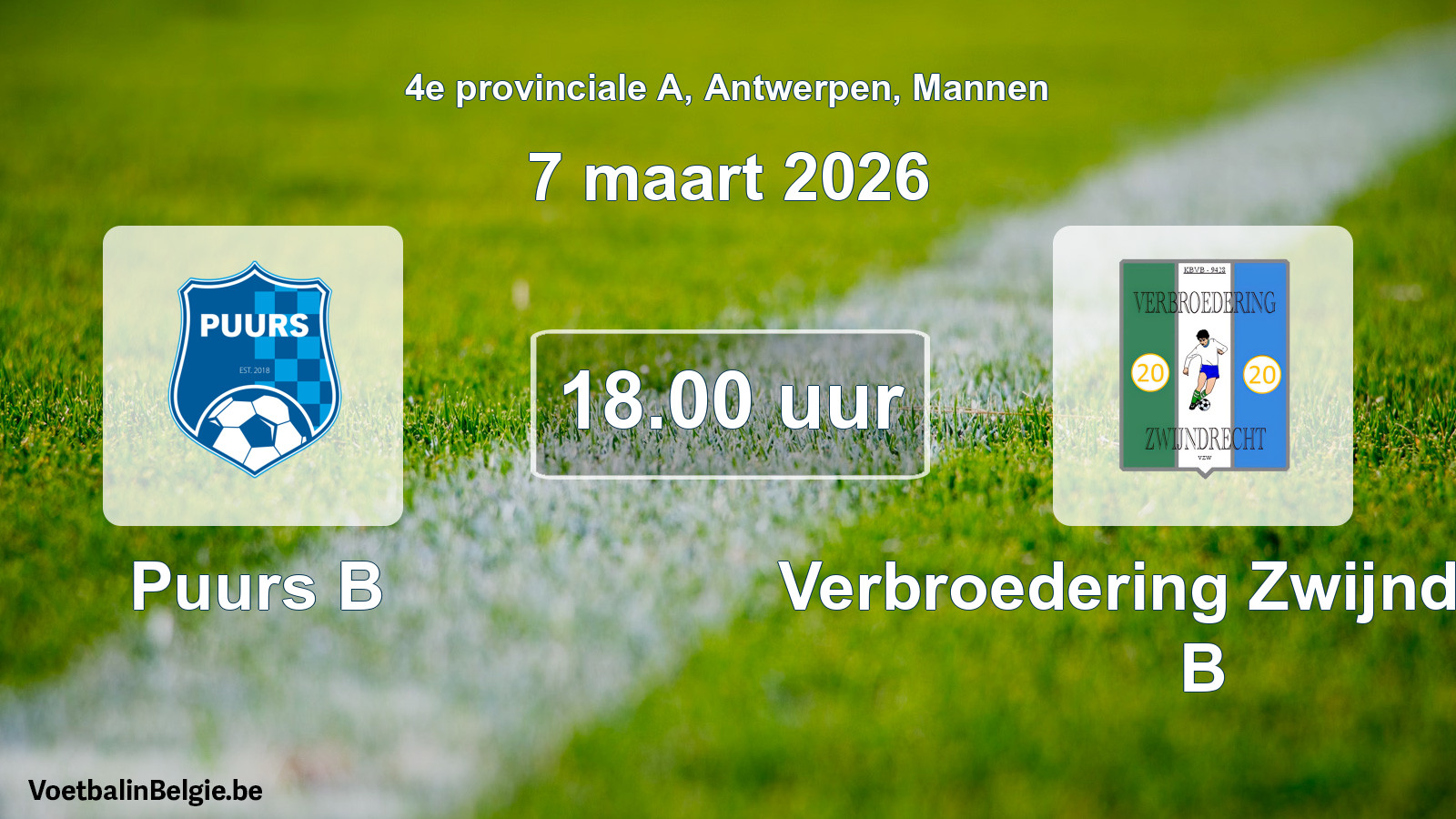 Scheduled match men football: Puurs B - Verbroedering Zwijndrecht B (7 March 2026)