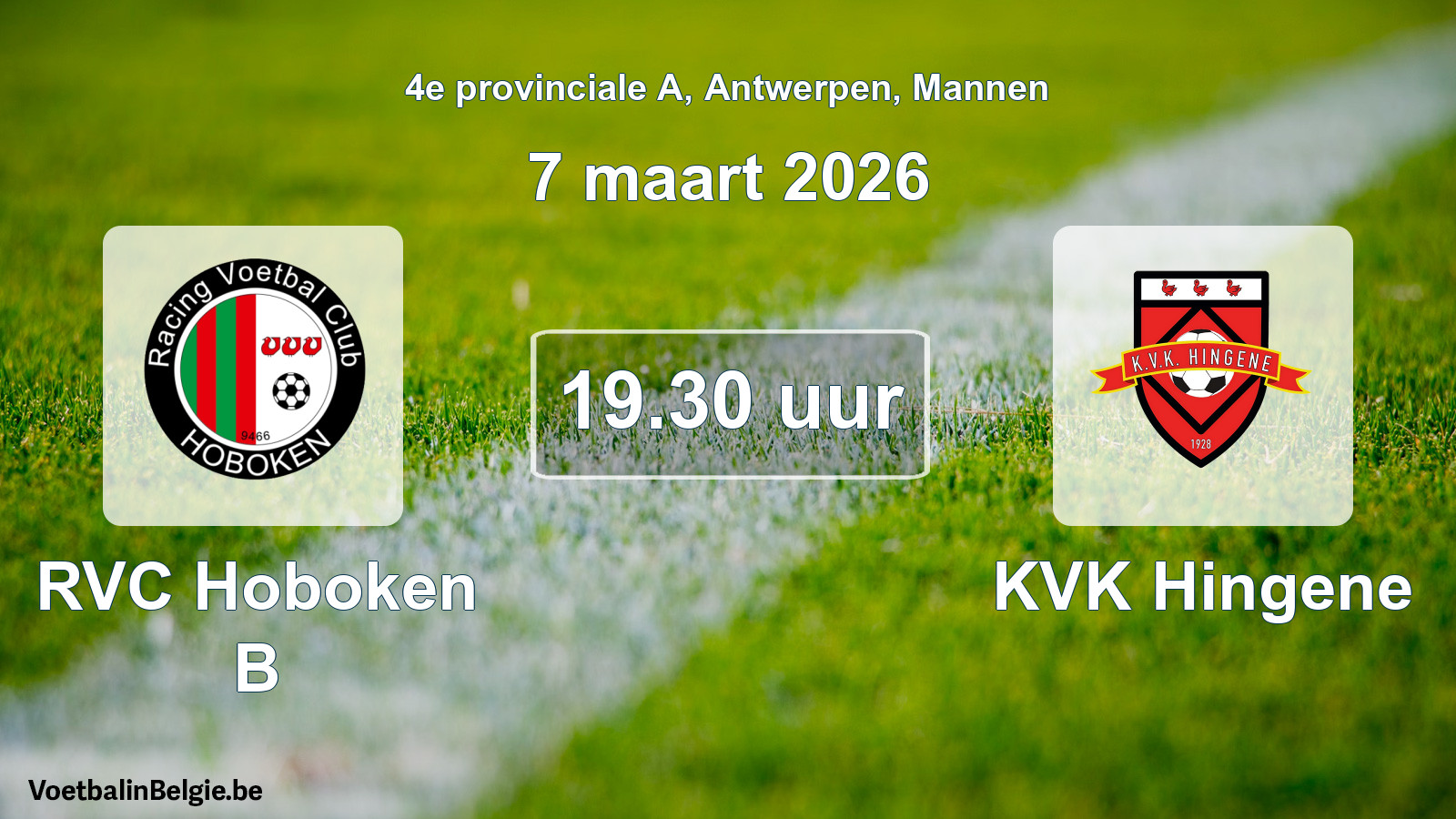 Scheduled match men football: RVC Hoboken B - KVK Hingene (7 March 2026)