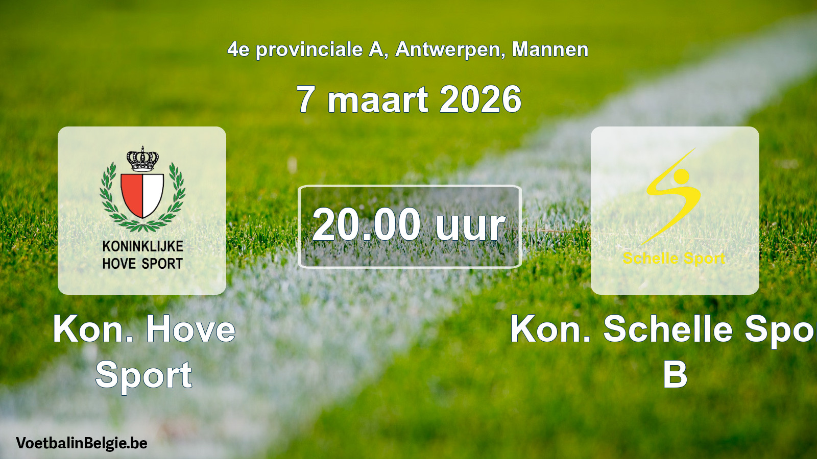 Geplande wedstrijd mannenvoetbal: Kon. Hove Sport - Kon. Schelle Sport B (7 maart 2026)