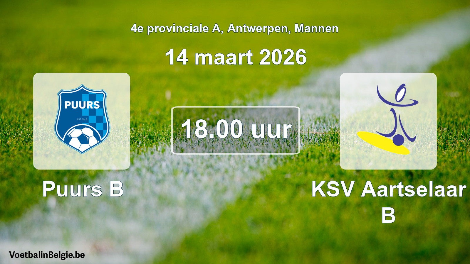 Scheduled match men football: Puurs B - KSV Aartselaar B (14 March 2026)