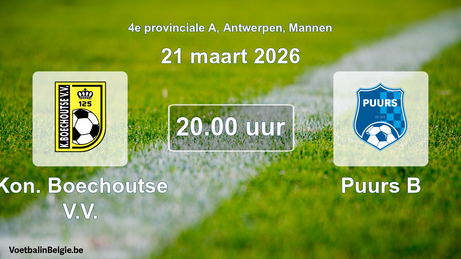 Scheduled match men football: Kon. Boechoutse V.V. - Puurs B (21 March 2026)
