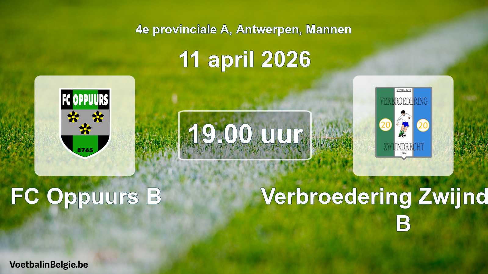 Scheduled match men football: FC Oppuurs B - Verbroedering Zwijndrecht B (11 April 2026)