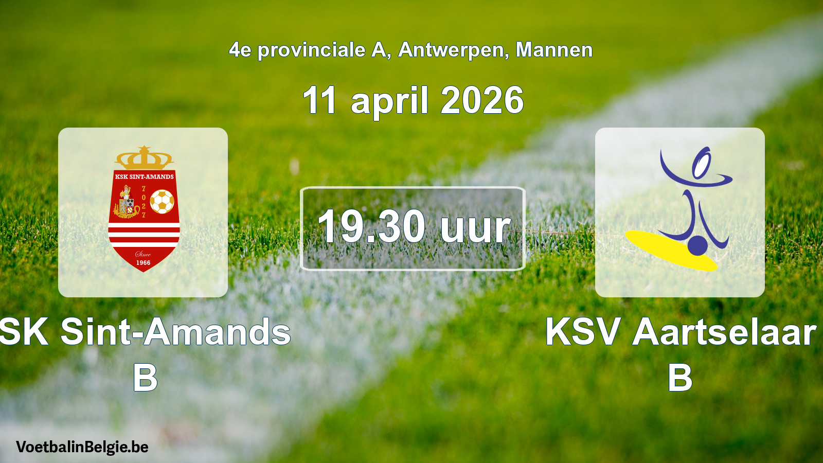 Scheduled match men football: SK Sint-Amands B - KSV Aartselaar B (11 April 2026)