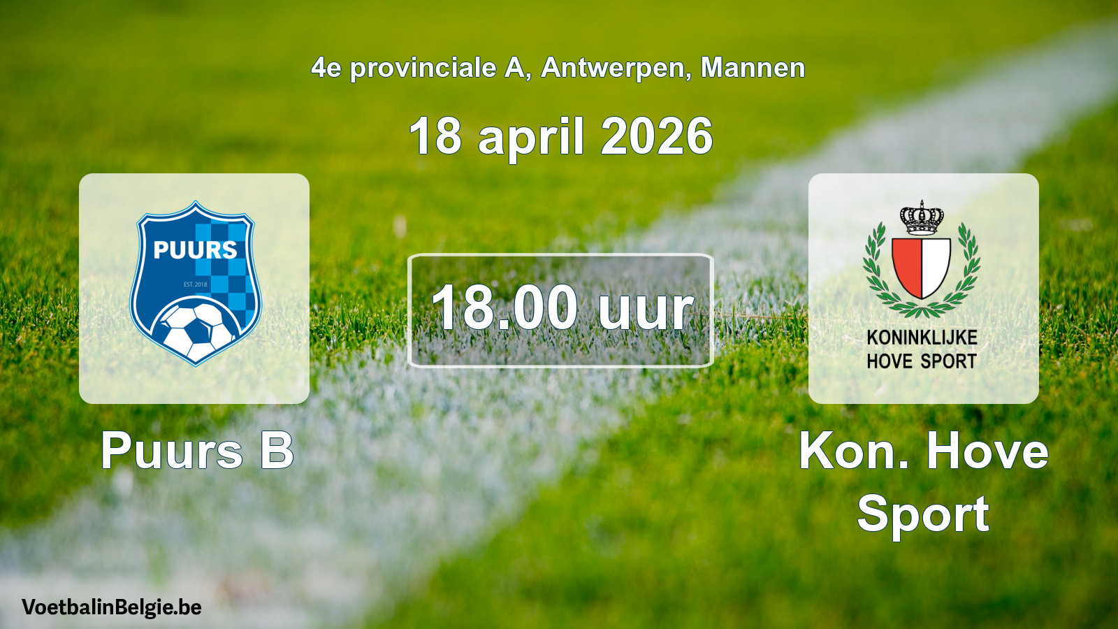Geplantes Spiel männer-Fußball: Puurs B - Kon. Hove Sport (18 April 2026)