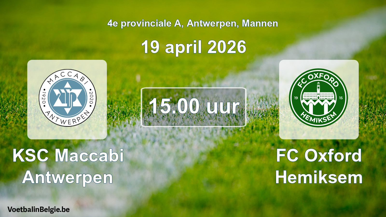 Geplande wedstrijd mannenvoetbal: KSC Maccabi Antwerpen - FC Oxford Hemiksem (19 april 2026)