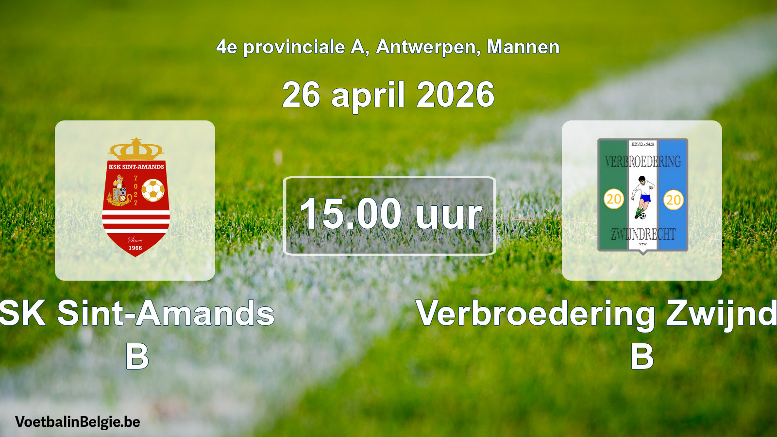 Scheduled match men football: SK Sint-Amands B - Verbroedering Zwijndrecht B (26 April 2026)