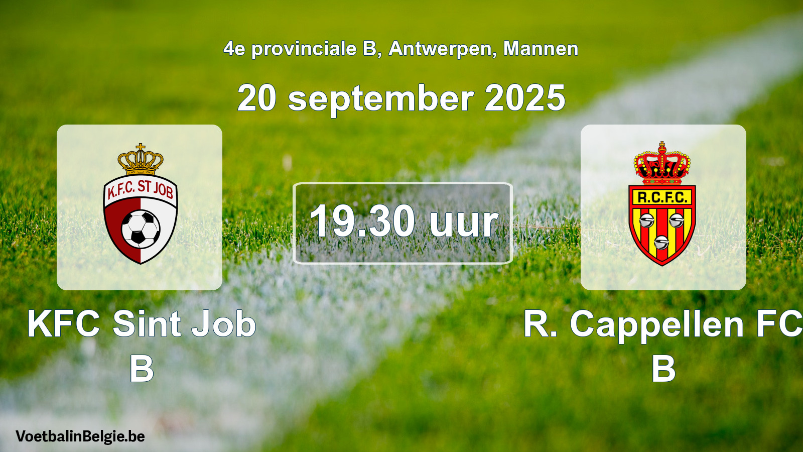 Scheduled match men football: KFC Sint Job B - R. Cappellen FC B (20 September 2025)